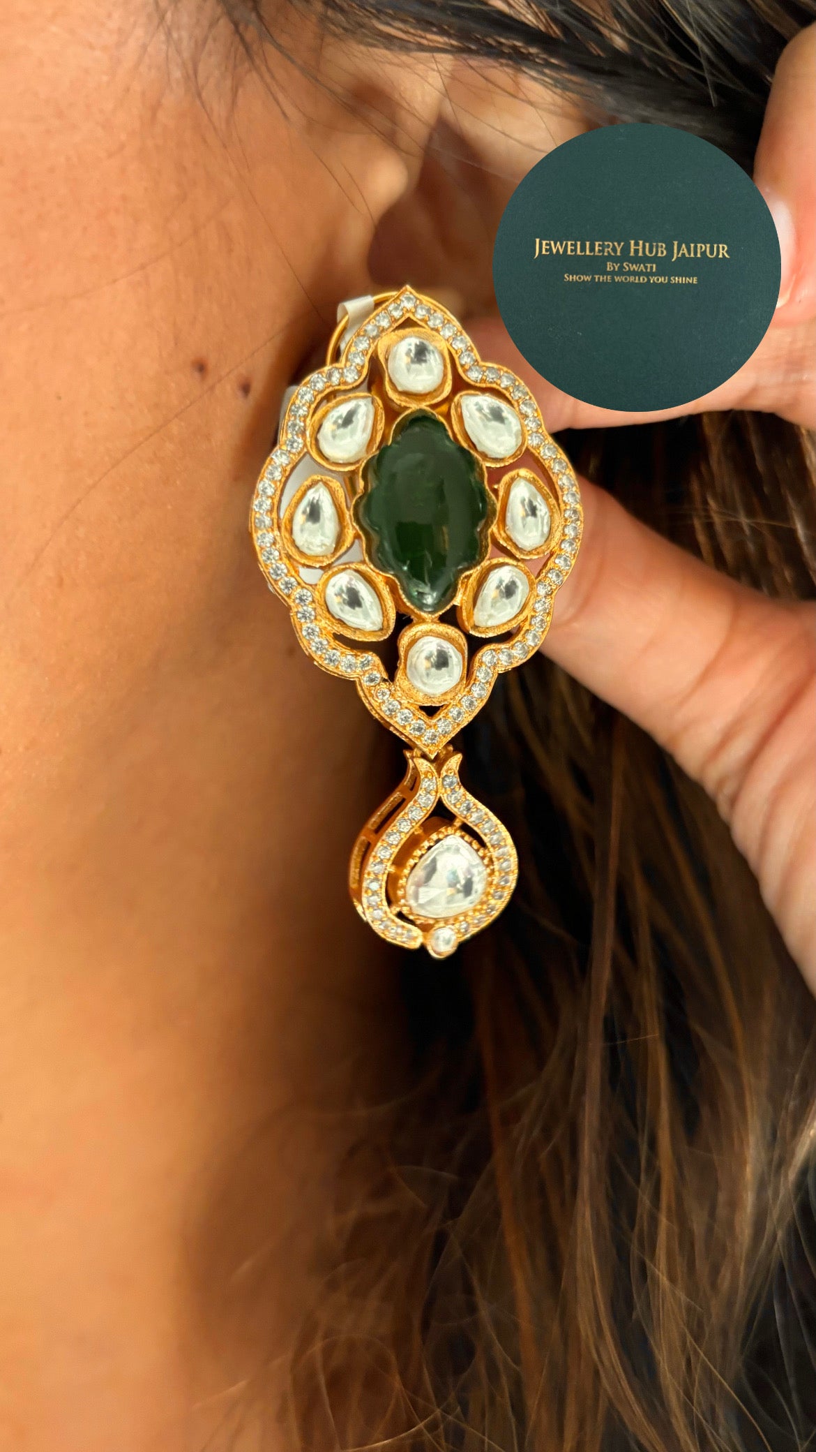 Emerald Moissanite mid length designer necklace set