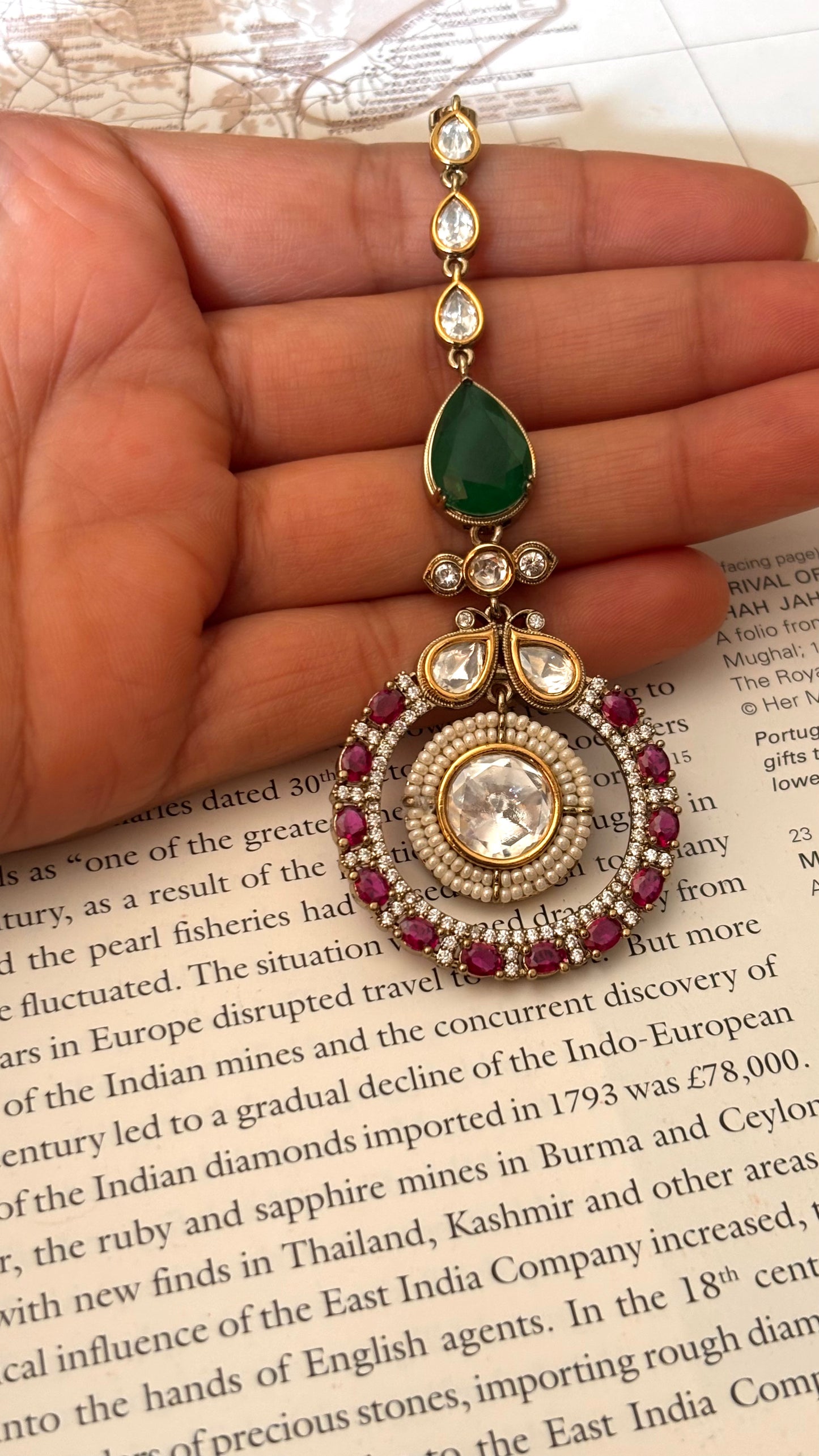 Emerald & ruby moissanite Maangtika