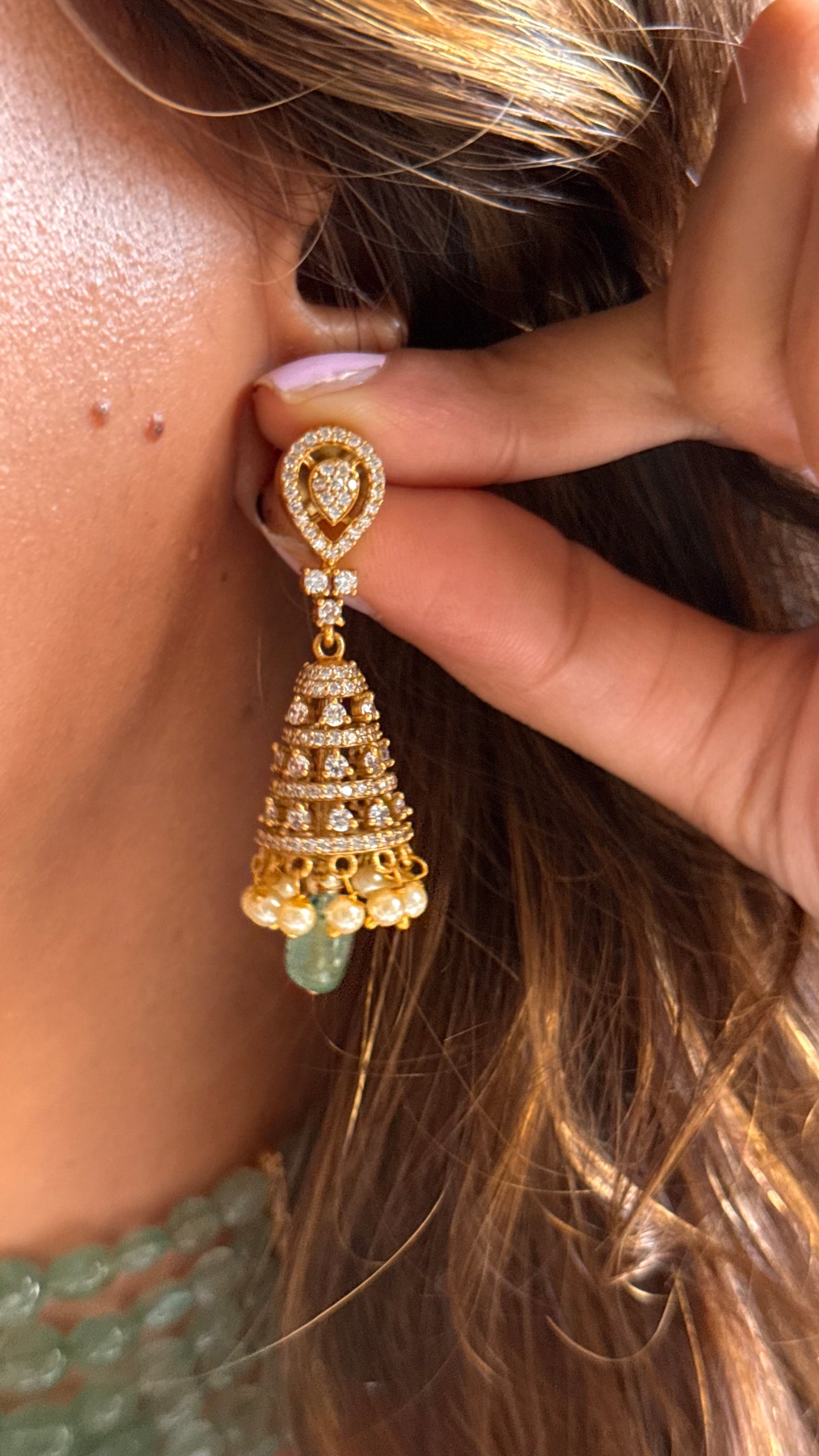 Designer jumki pendant with mint pearl detailing choker