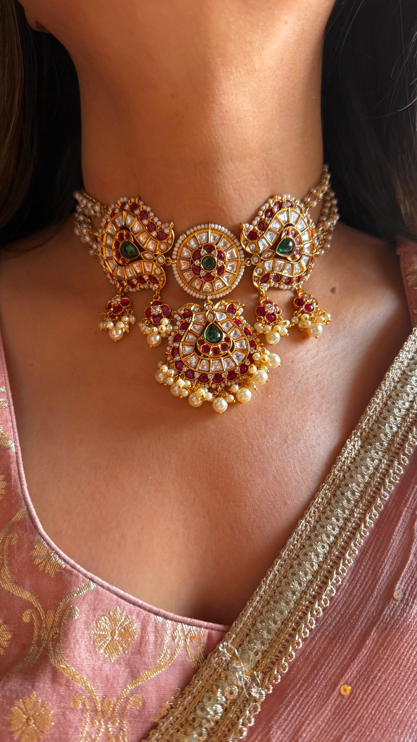 Ruby & emerald polki pearl heritage choker
