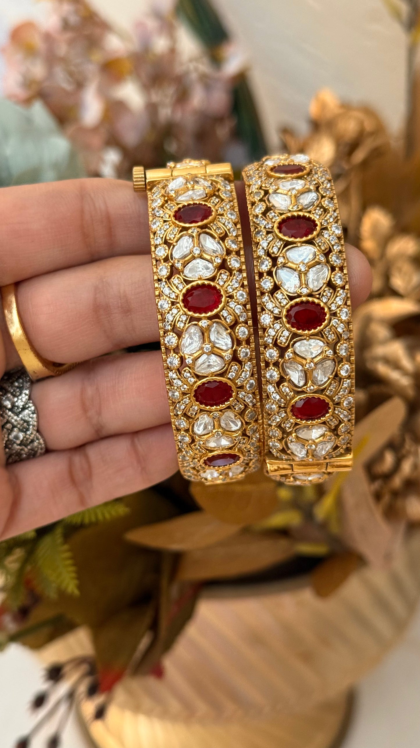 Ruby moissanite polki victorian bangles