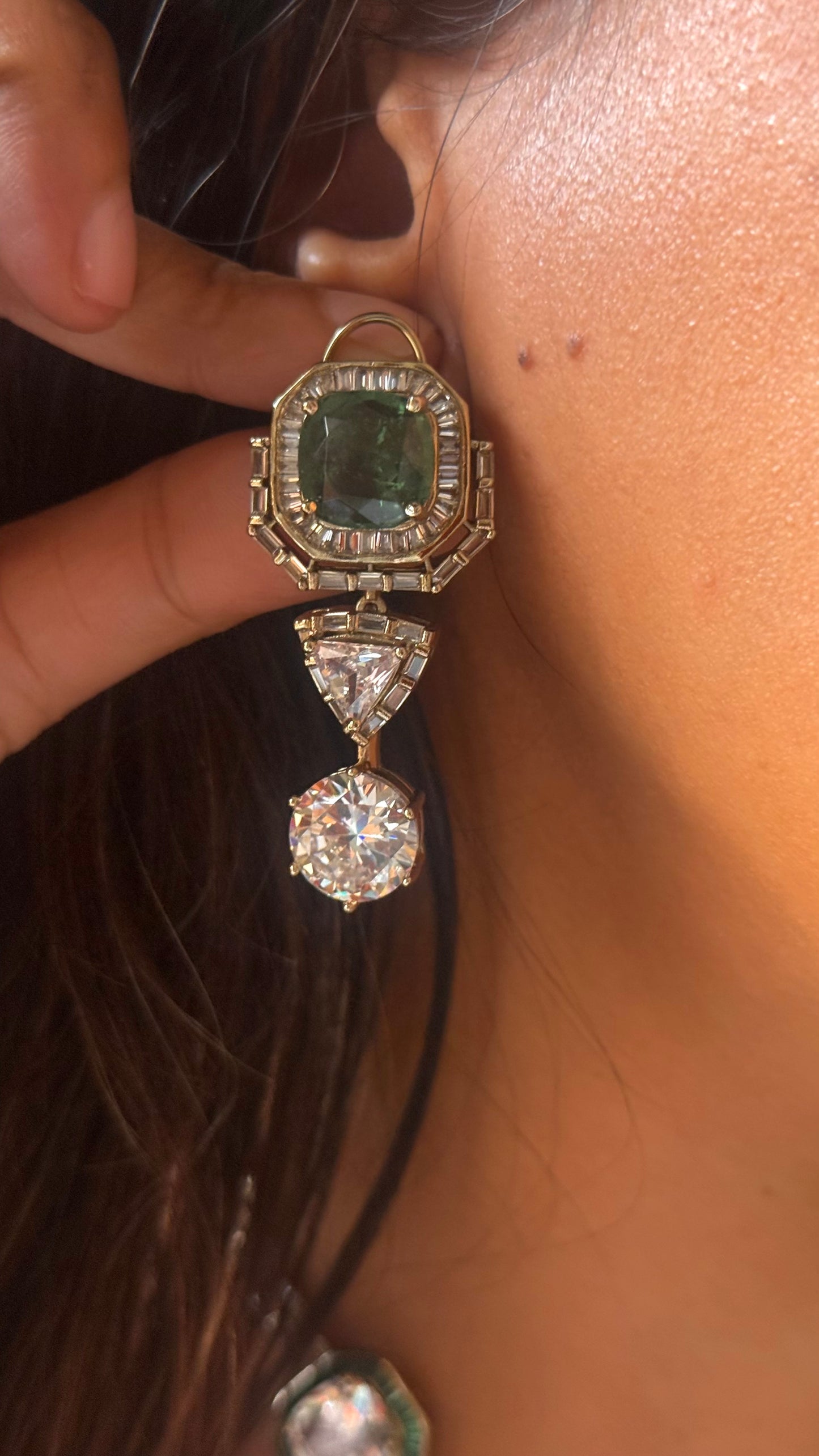 Mint doublet with cz diamond minimalist set