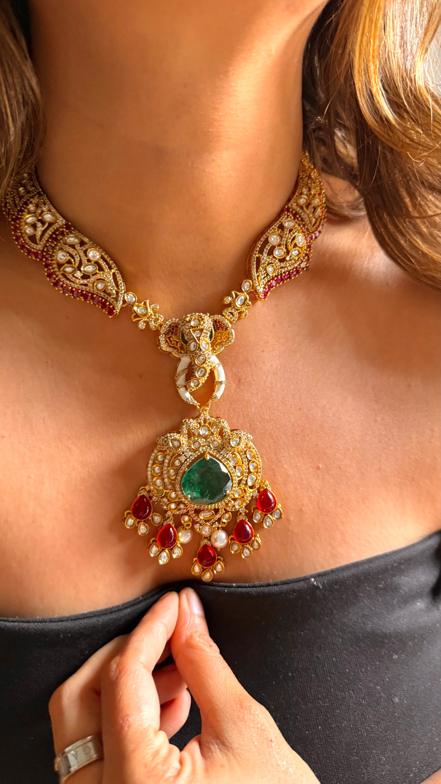 Emerald Lord Ganesha, inspired designer necklace