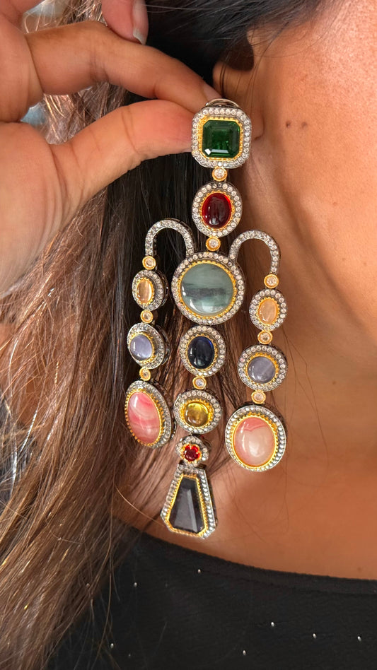 Sabya inspired navratna danglers