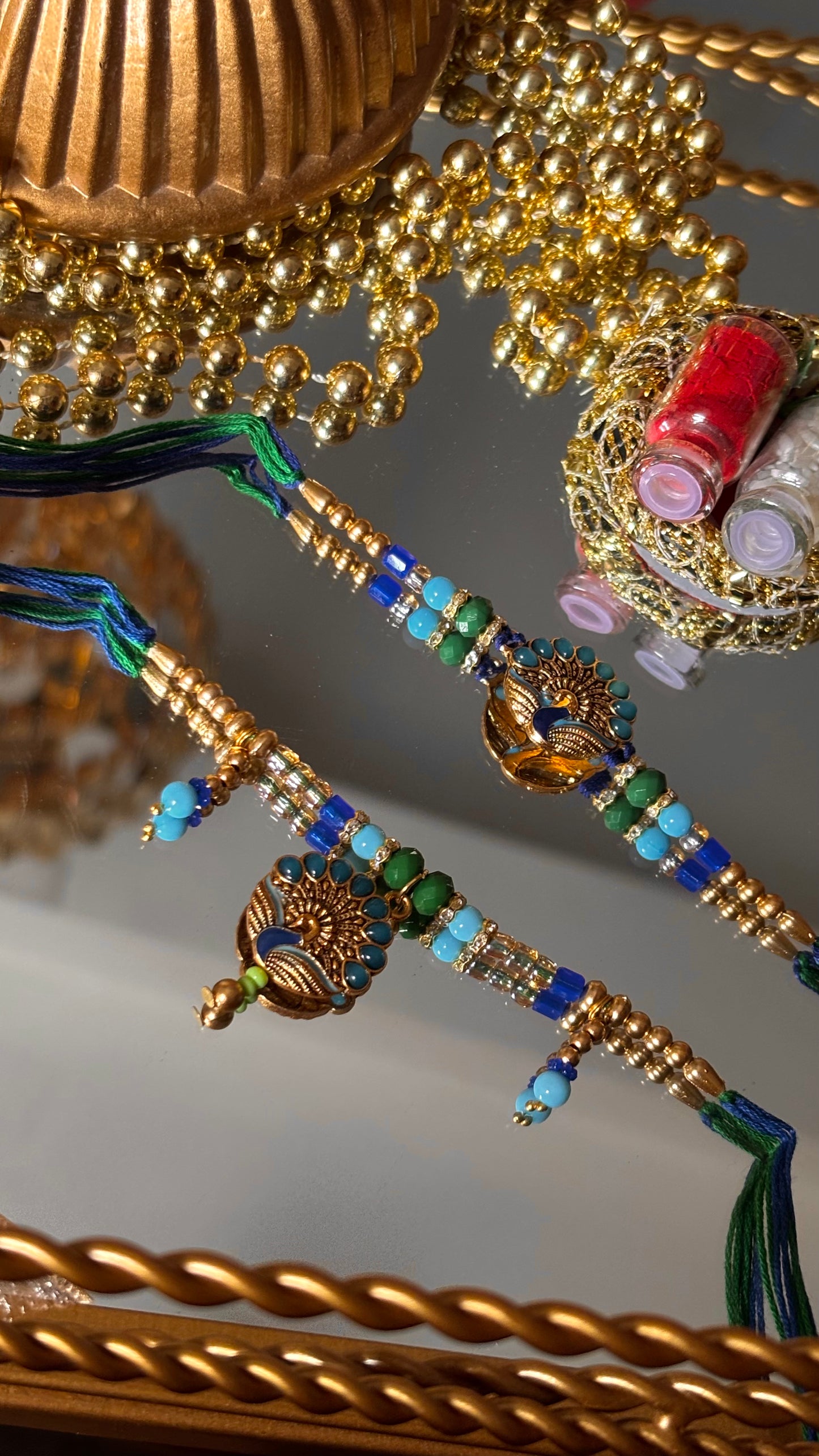 Peacock inspired  bhaiya bhabi rakhi ( shipping will be extra )