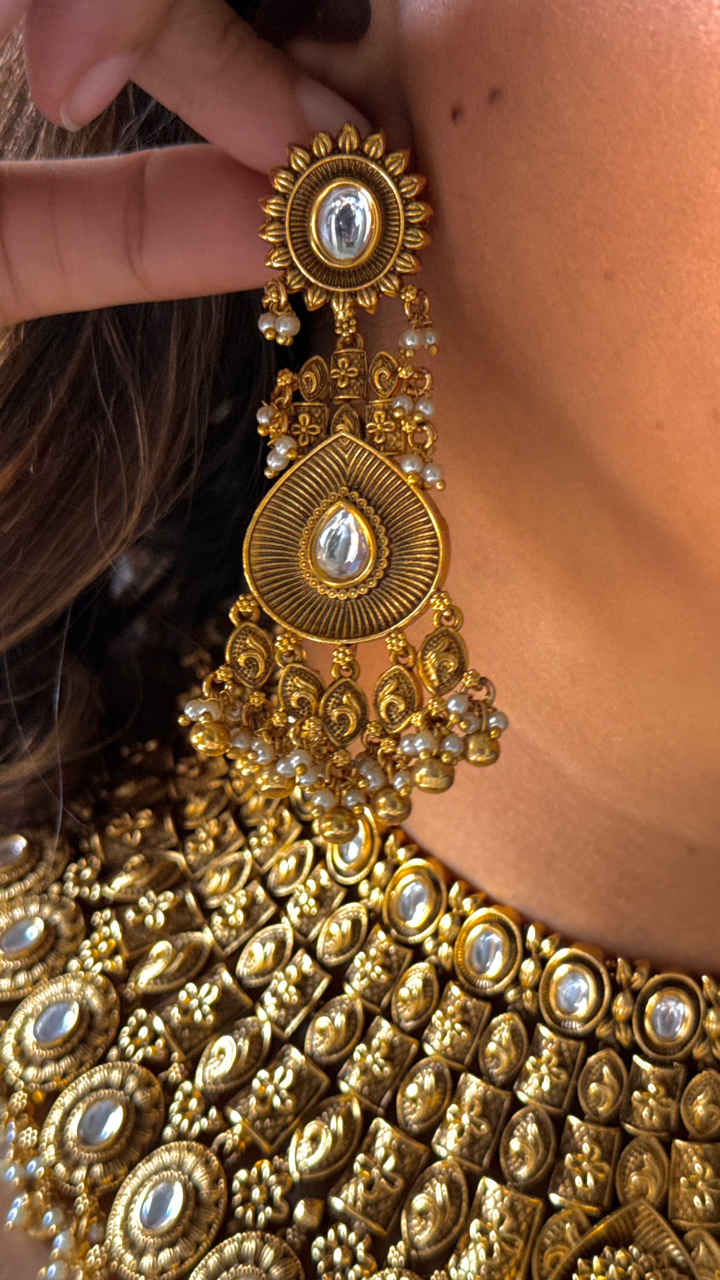 Oxidised heritage Royal Rajwada Polki choker necklace set