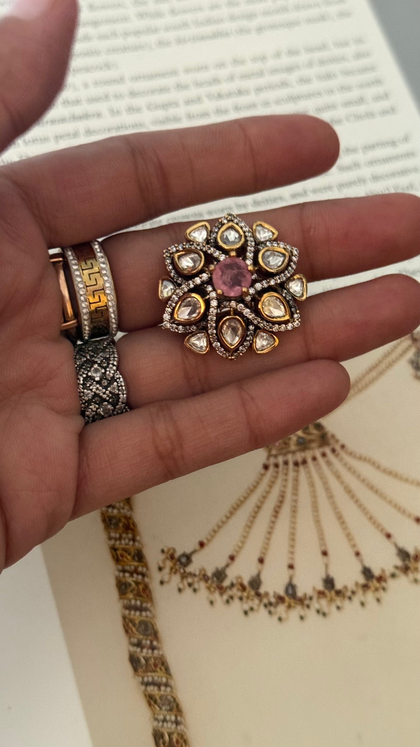 Rose quartz victorian ring