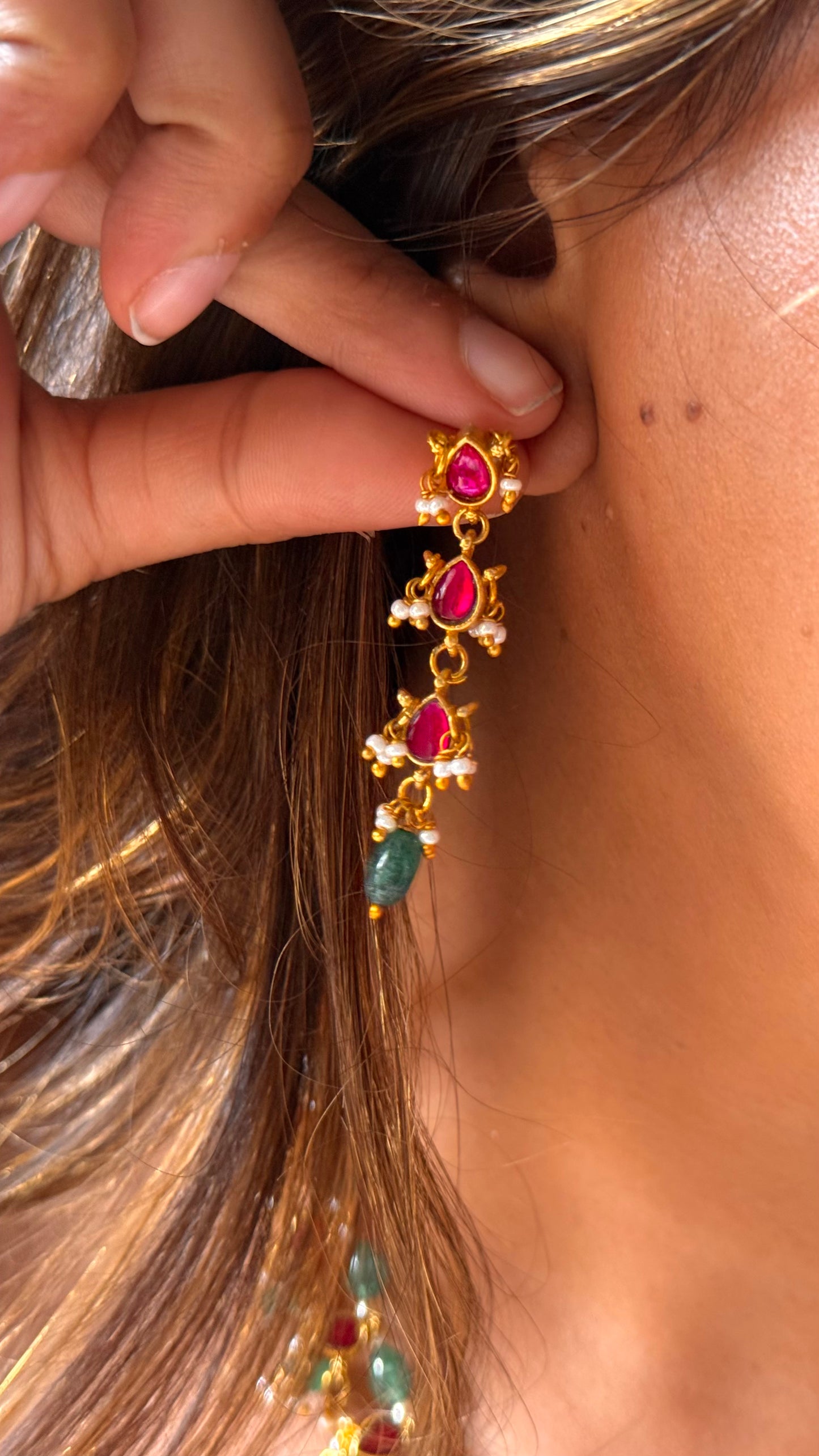 Half moon shape ruby & emerald paachi jadau Necklace