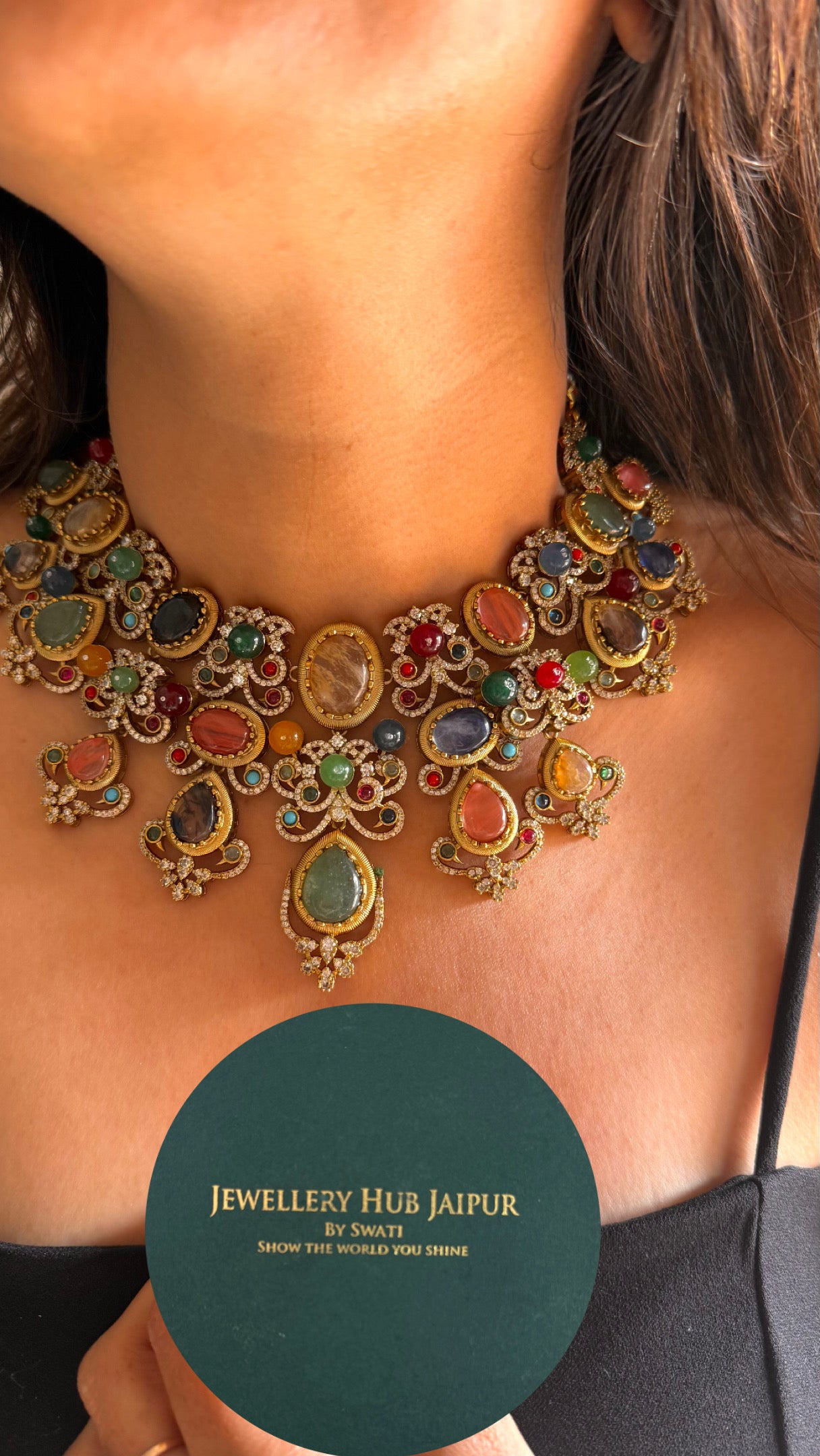 Sabyasachi inspired mint & peach cocktail necklace