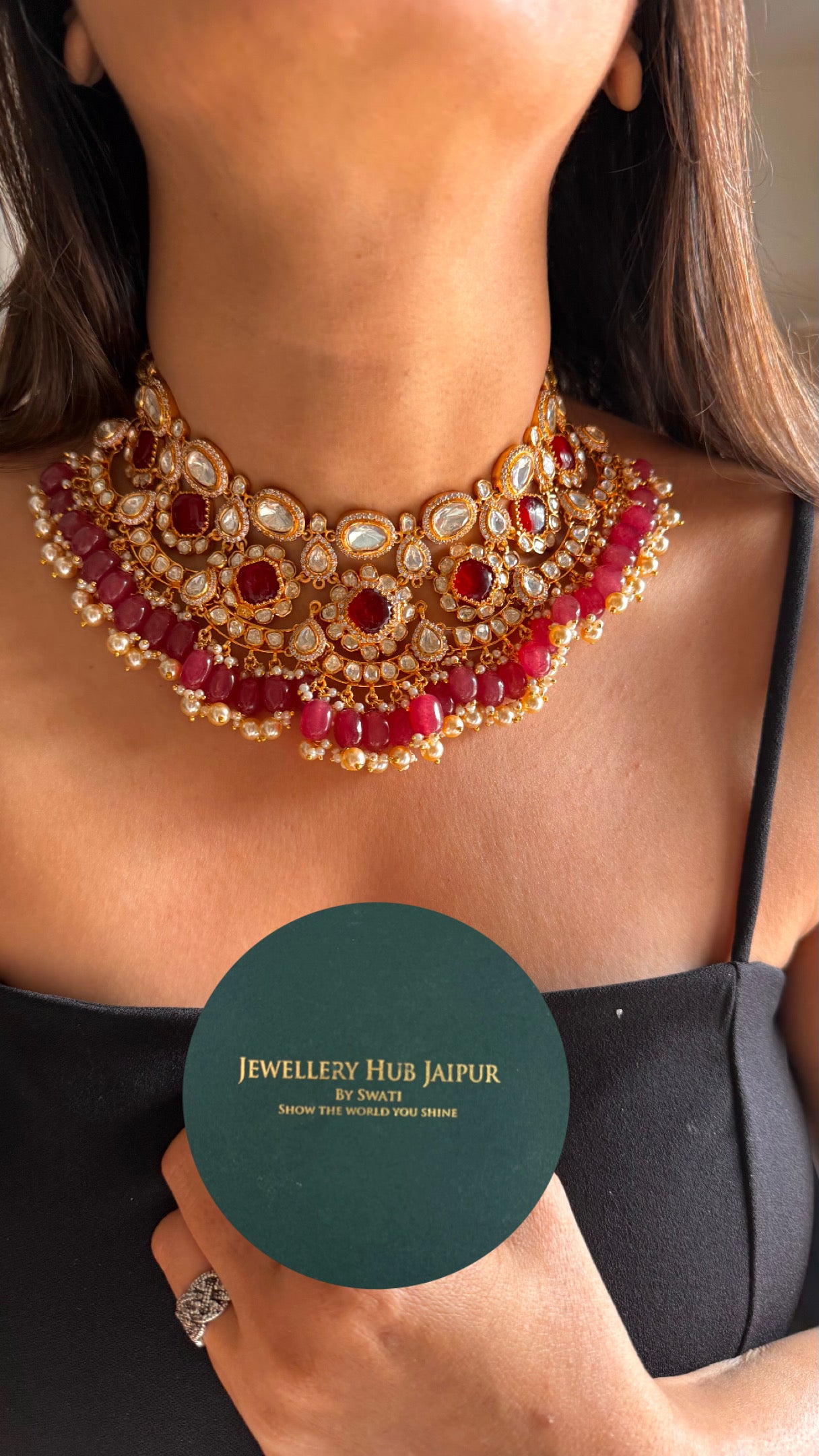 Real moissanite ruby designer necklace