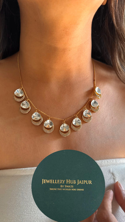 drop shape chain polki necklace