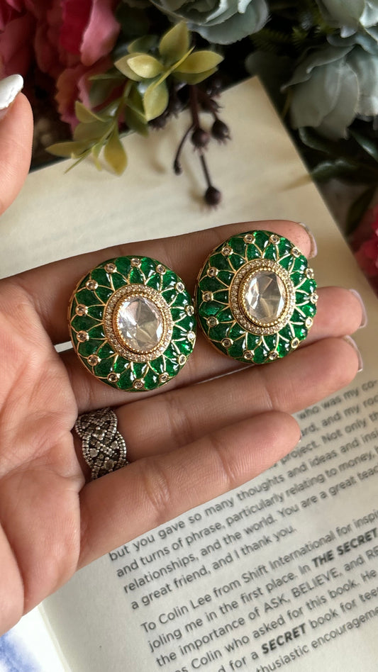 Emerald Uncut polki studs