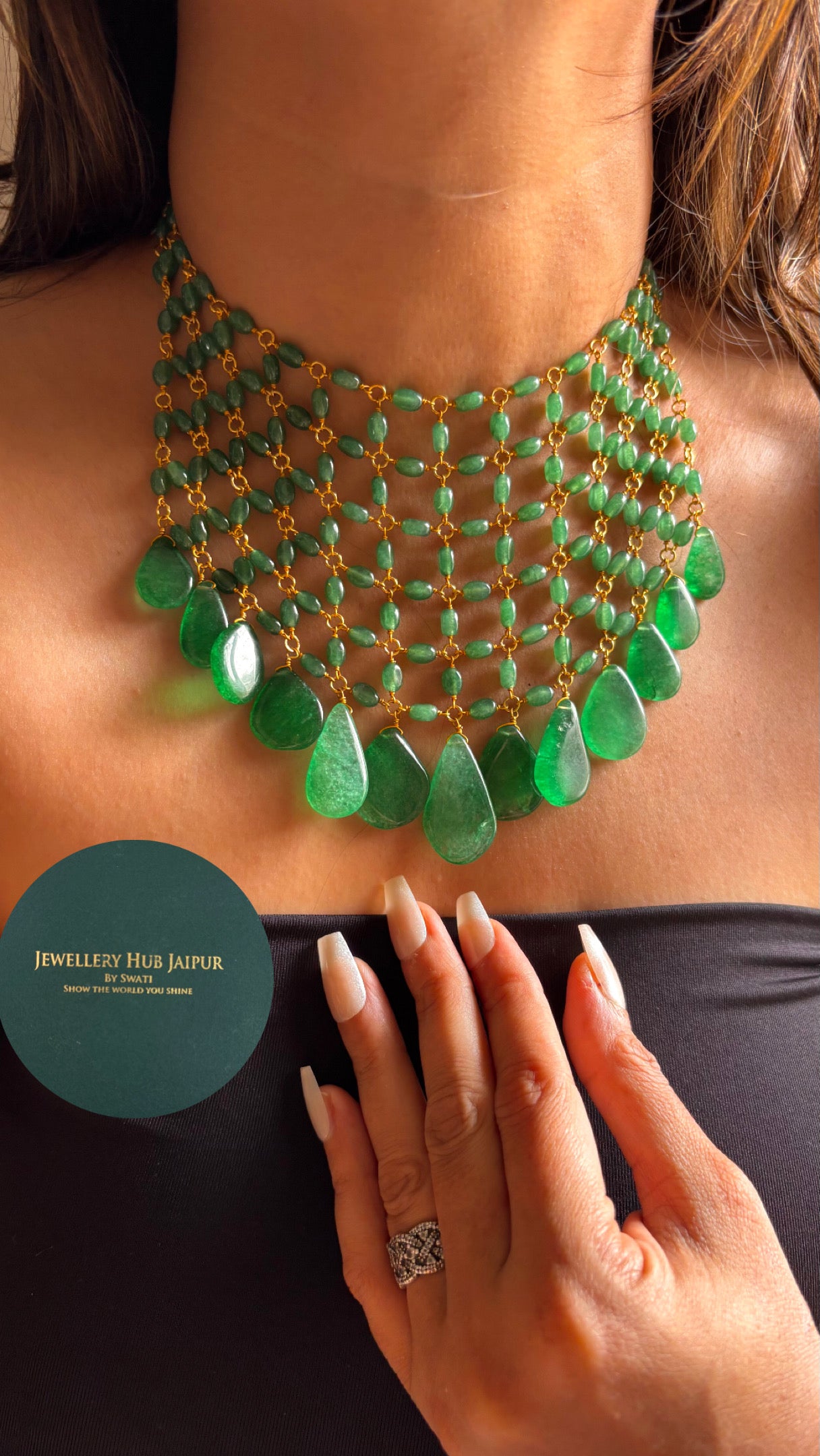 Emerald shahi panna jaal Necklace
