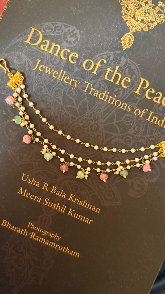 Three layer mint & rose quartz ear chain