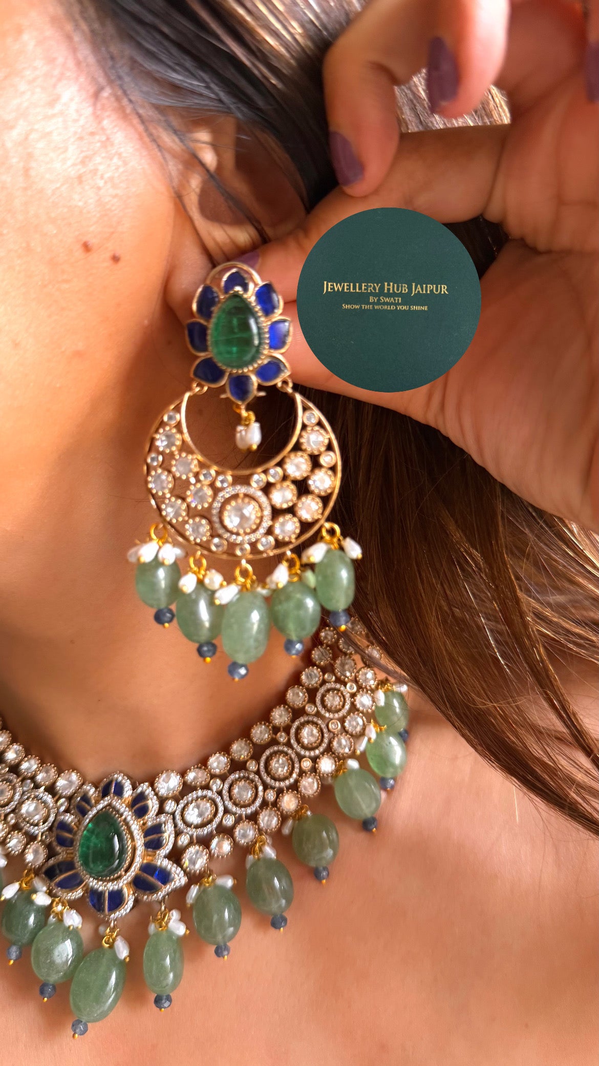 Emerald doublet & sapphire katdana moissanite collar set