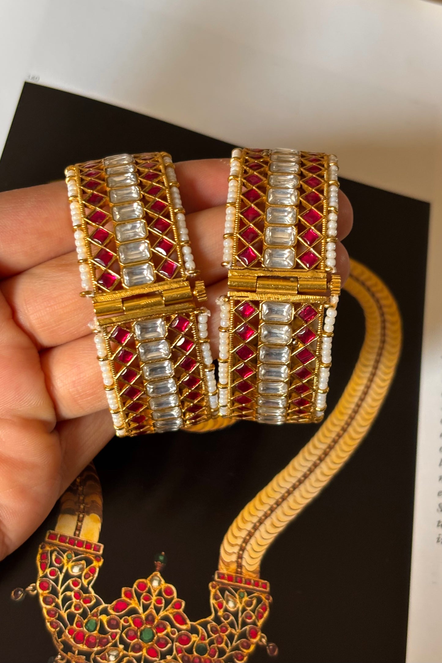 Ruby paachi jadau pearl detailing bangles