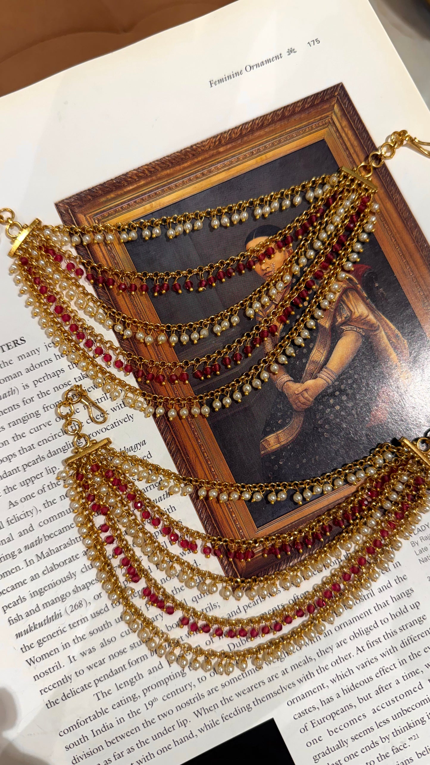Ruby & Pearl Drop Five Layer Earchain