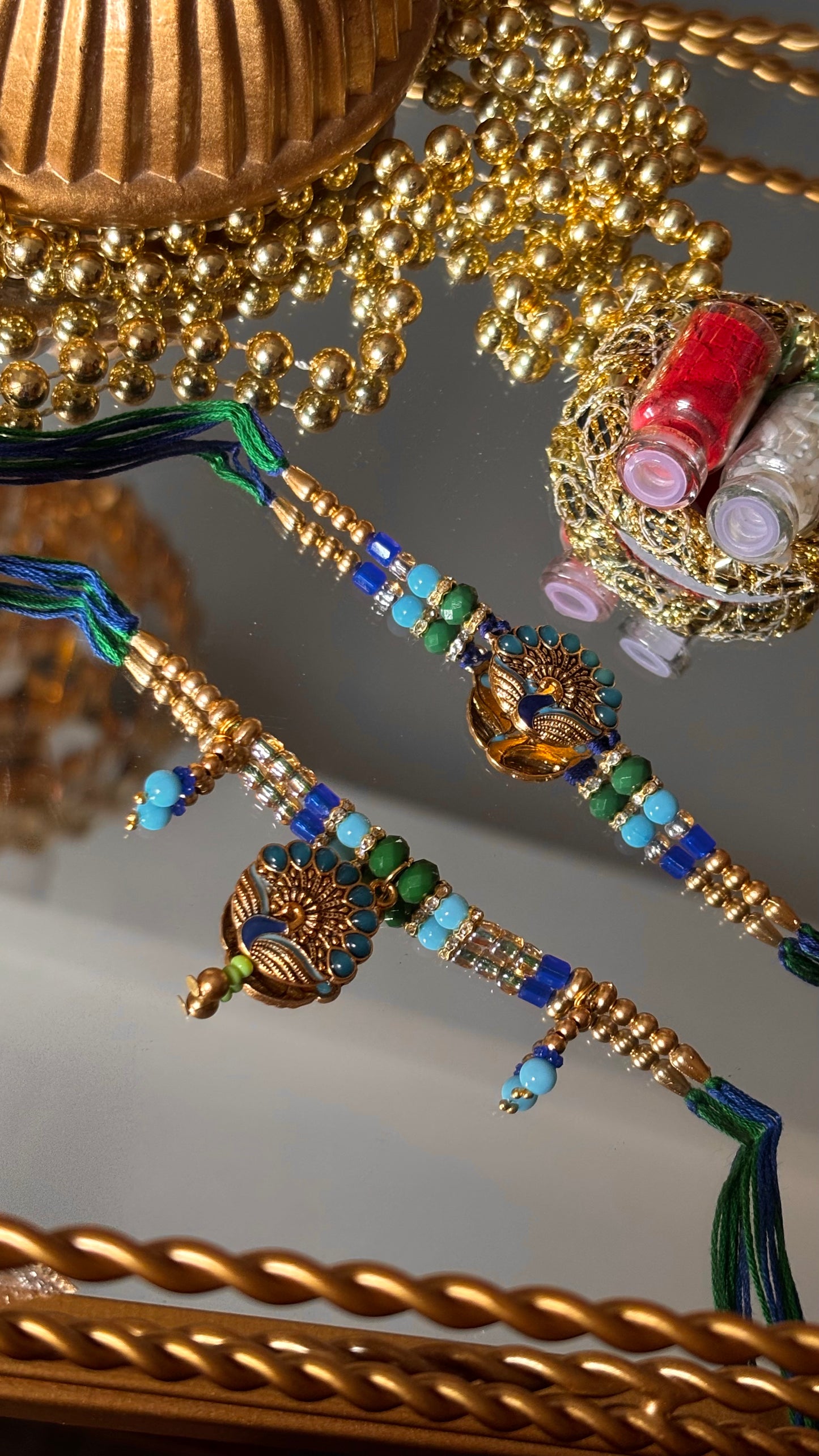 Peacock inspired  bhaiya bhabi rakhi ( shipping will be extra )