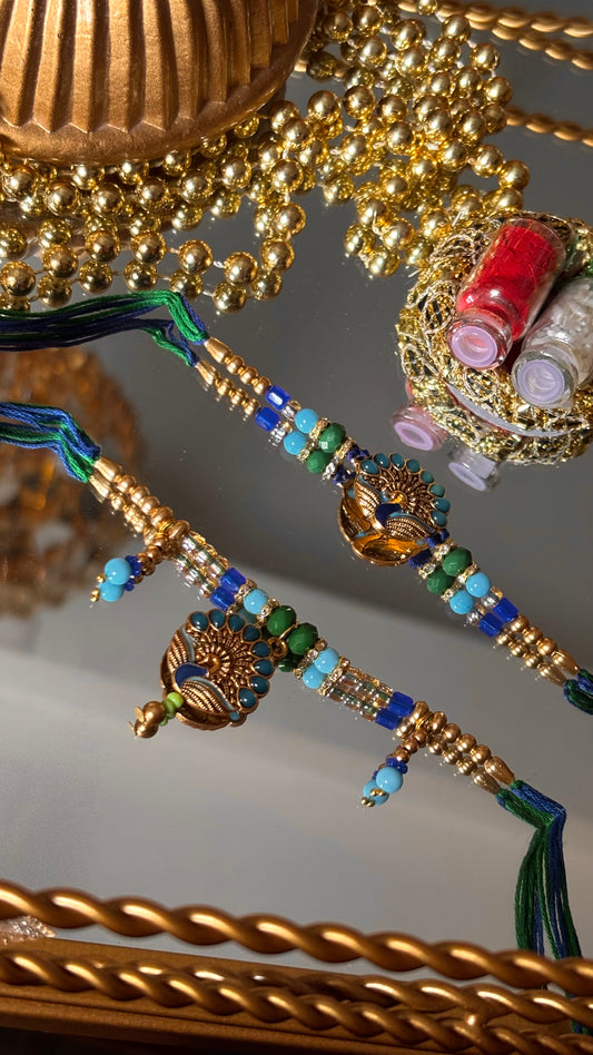 Peacock inspired  bhaiya bhabi rakhi ( shipping will be extra )