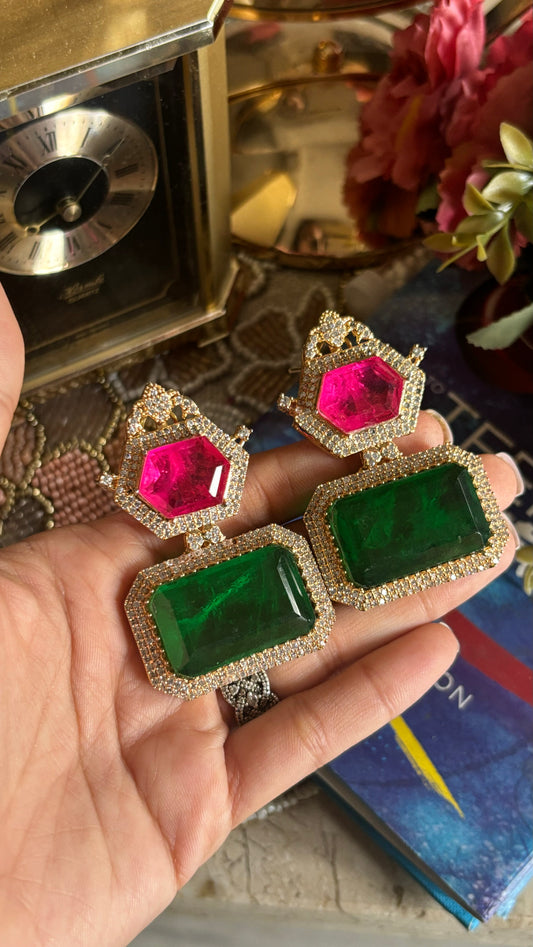 Emerald Rani pink crown earrings