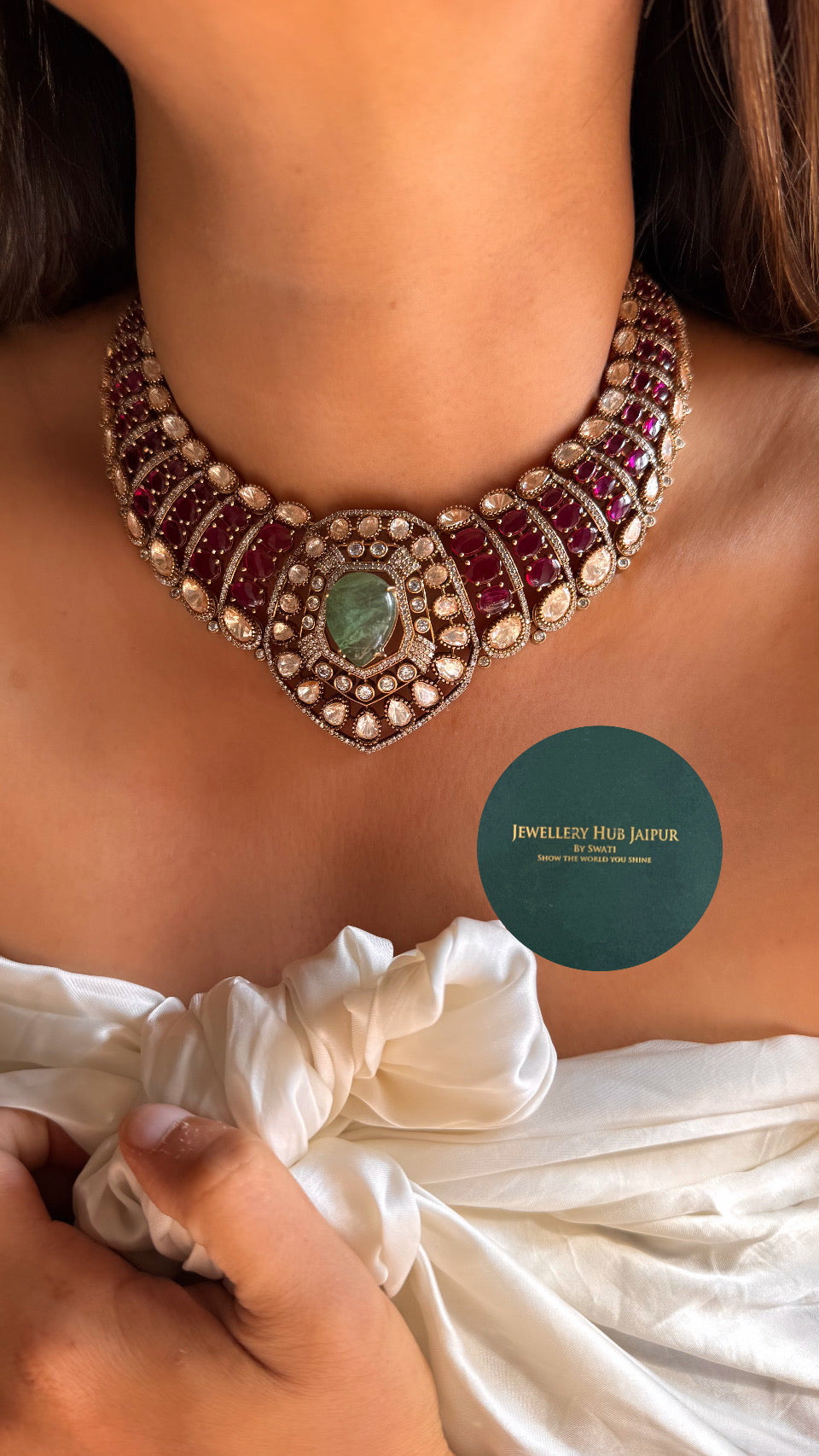 Bridal Asia, inspired mint & rani pink necklace set