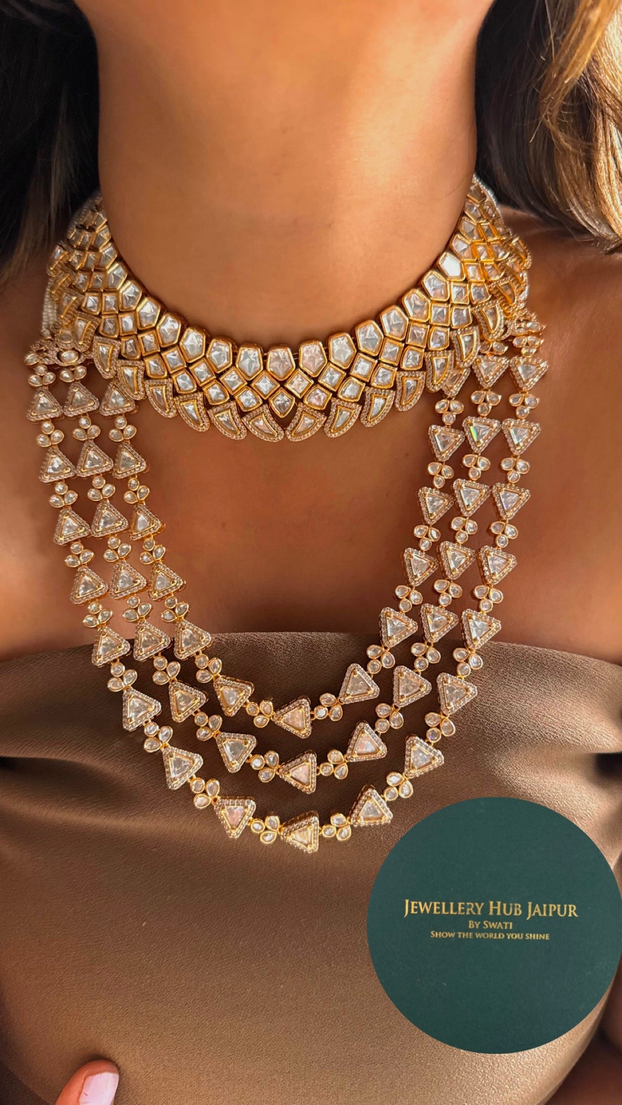 Moissanite polki combo necklace