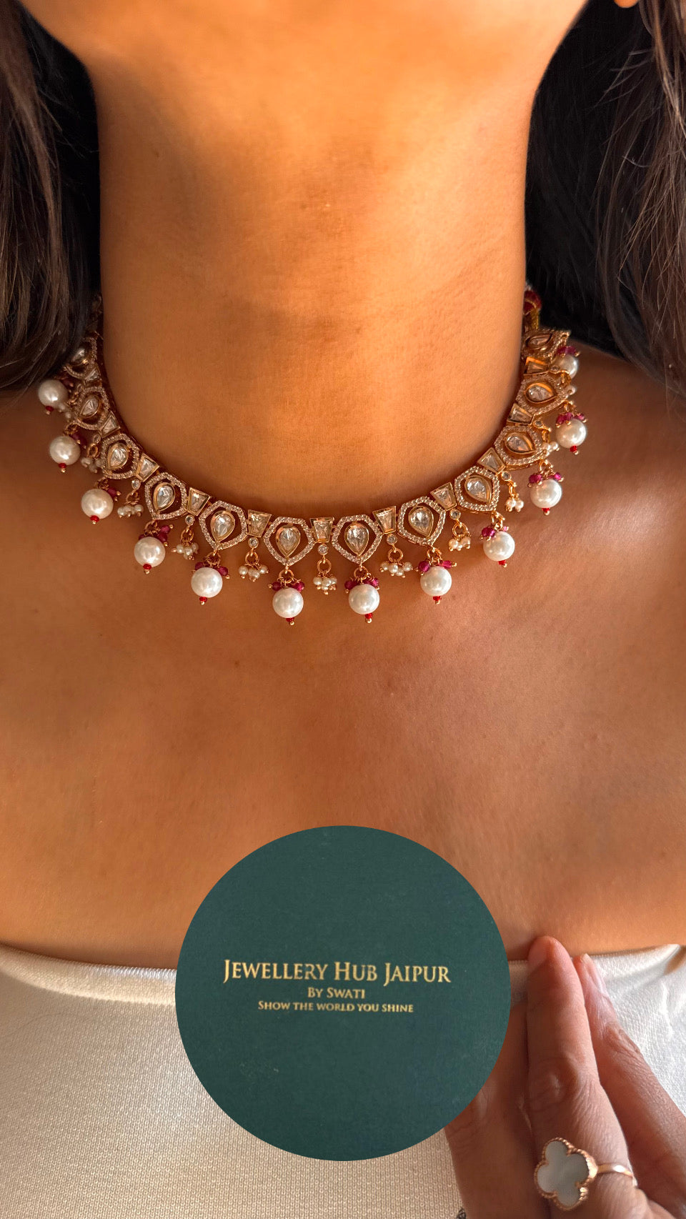 Ruby rani pearl detailing minimal necklace