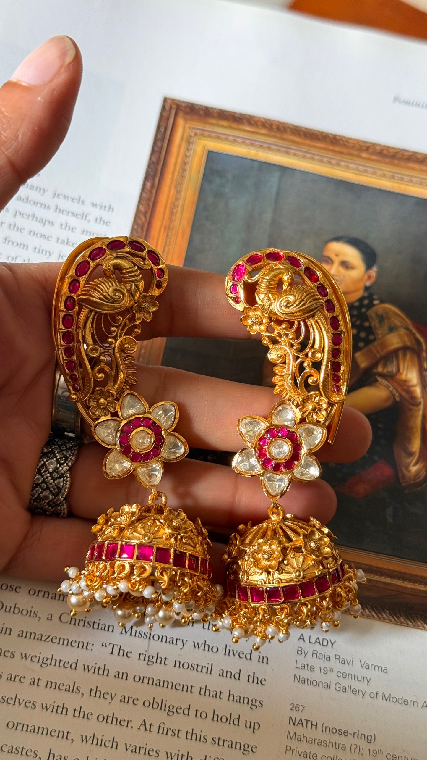 Peacock inspired wraith Rani pink gold earcuff earrings