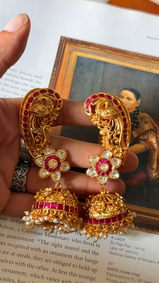 Peacock inspired wraith Rani pink gold earcuff earrings