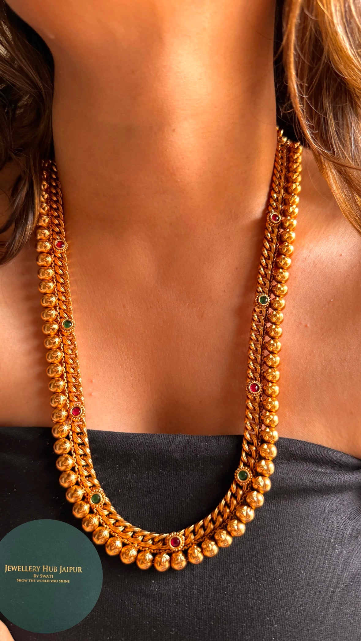 Antique gold ruby & emerald long Necklace