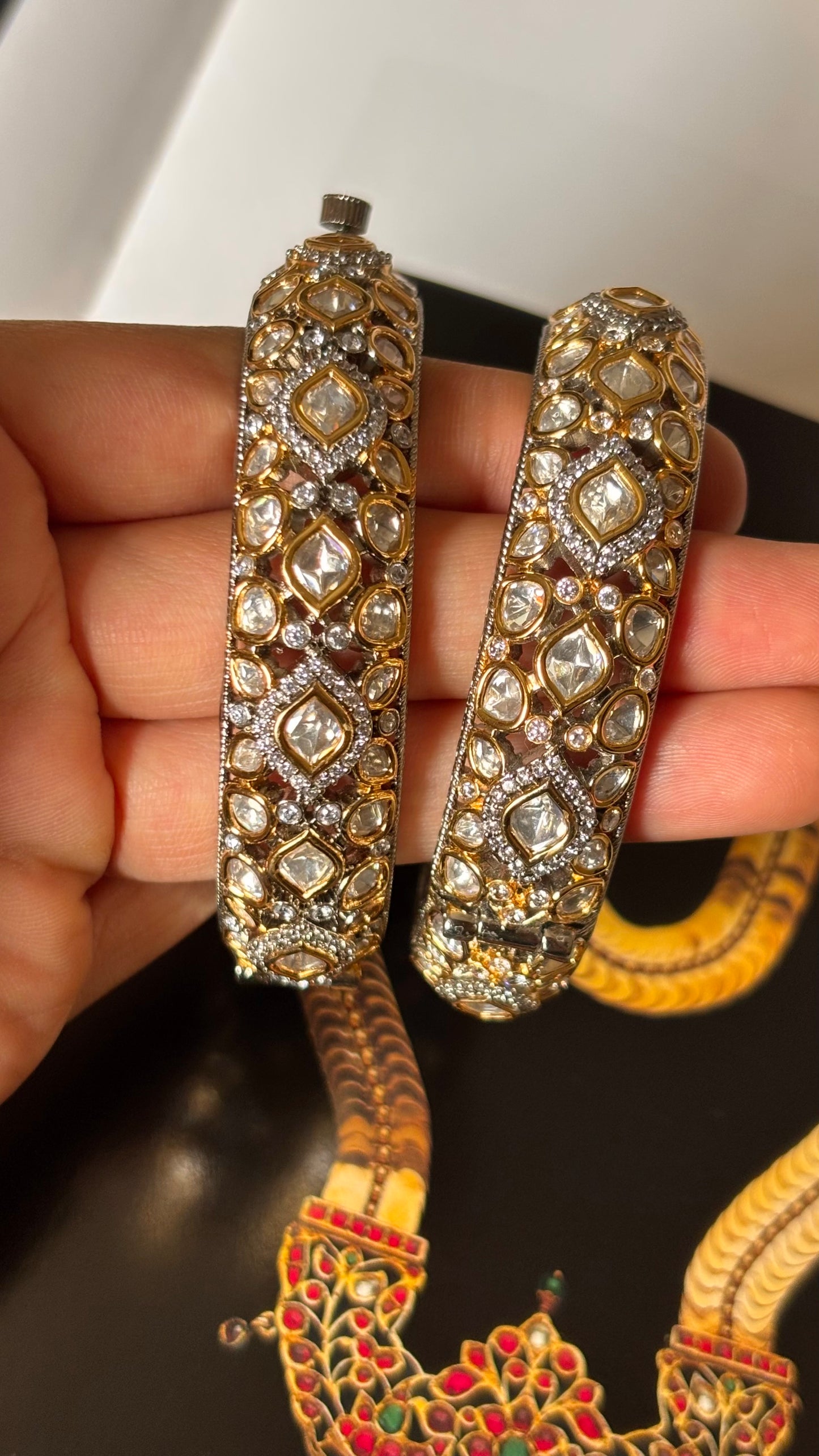 Moissanite polki Victorian openable bangles