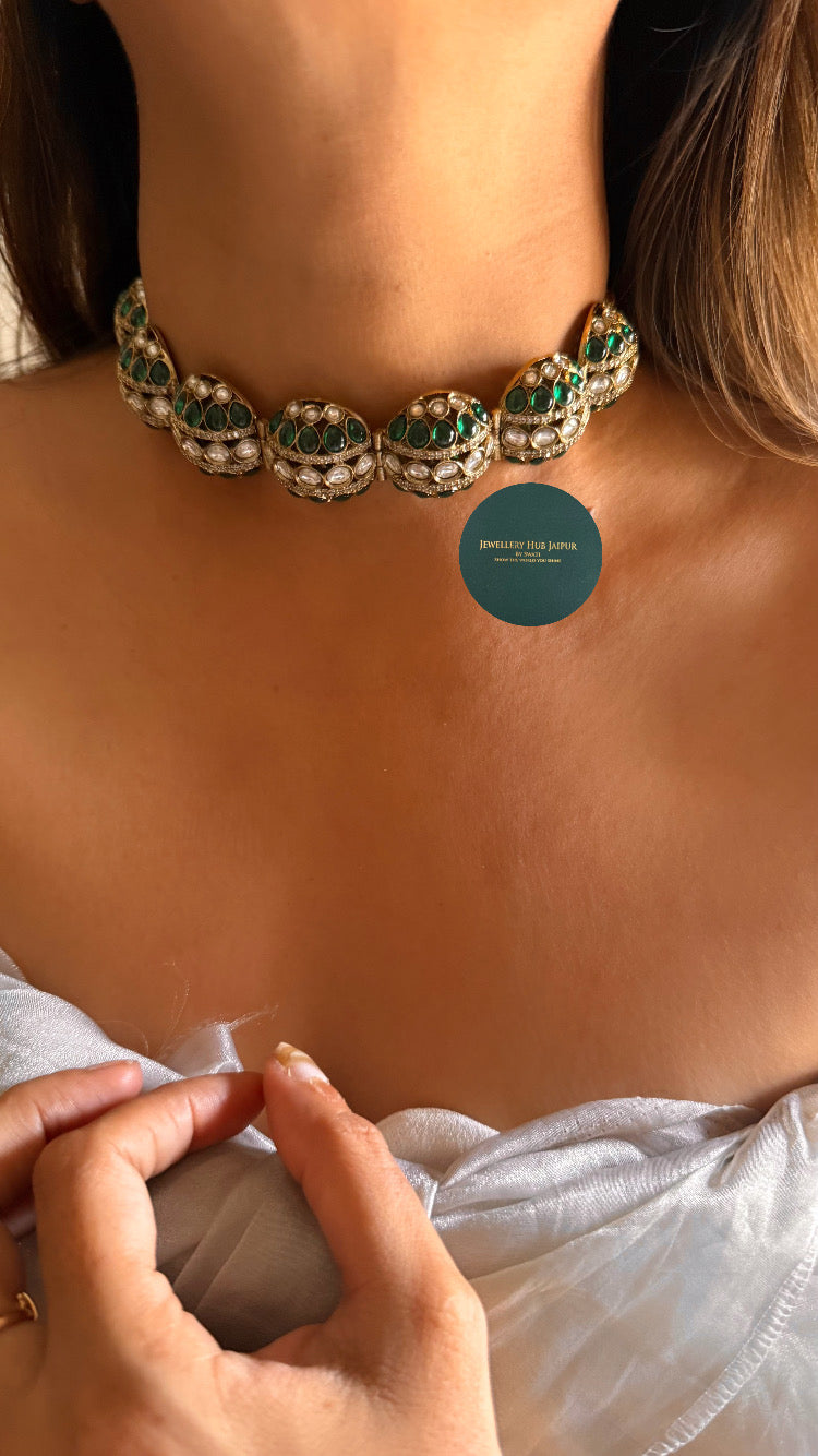 Emerald moissanite uncut polki choker set