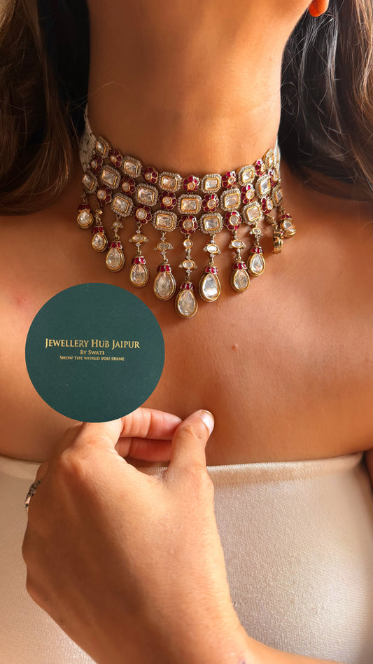 Ruby floral & moissanite polki choker set