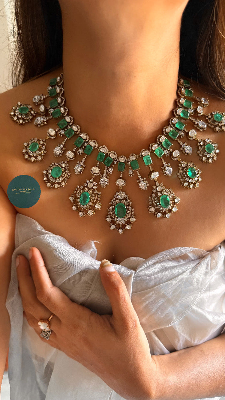 Dark mint doiublet Moissanite uncut polki collar set