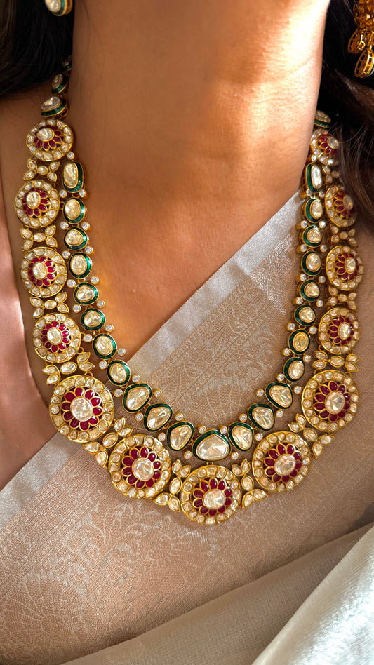 Peeli Polki Meenakari necklace with ruby takkar work