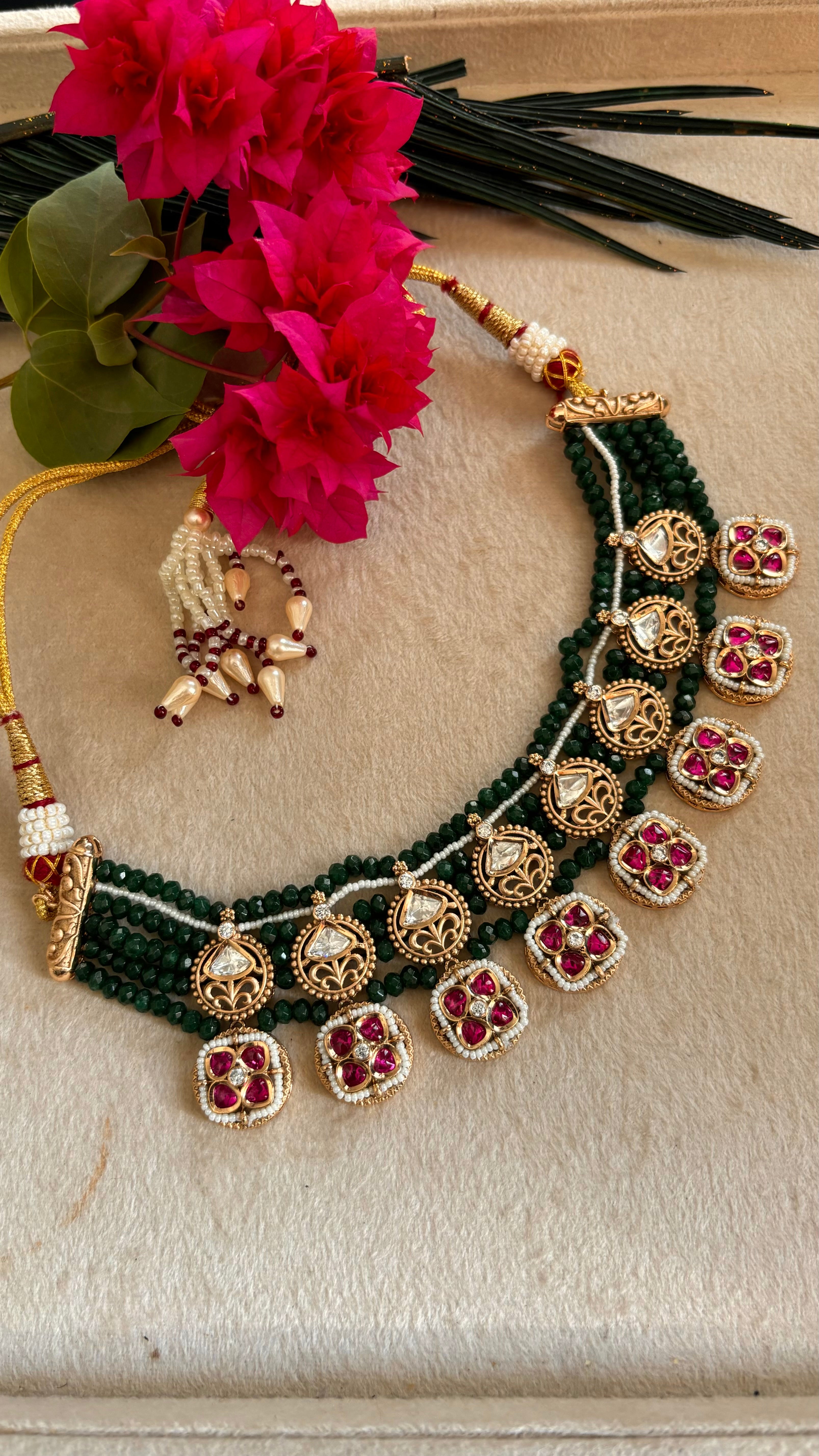 Rajwada emerald ruby collar necklace