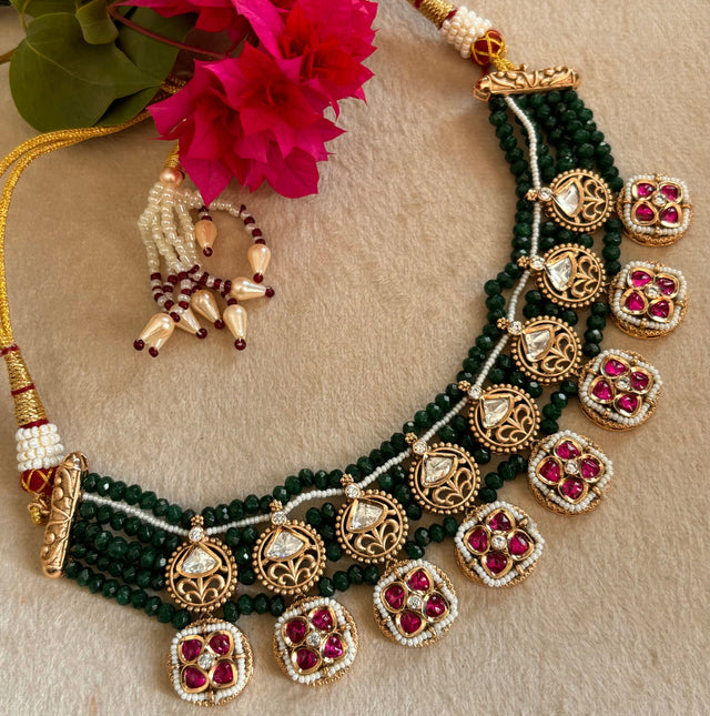 Rajwada emerald ruby collar necklace