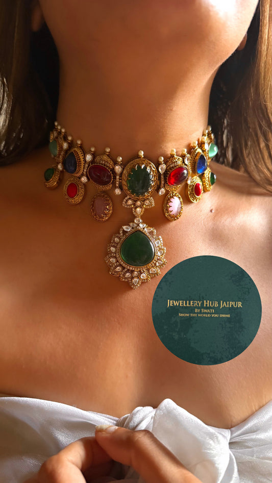 Navratna doublet choker set