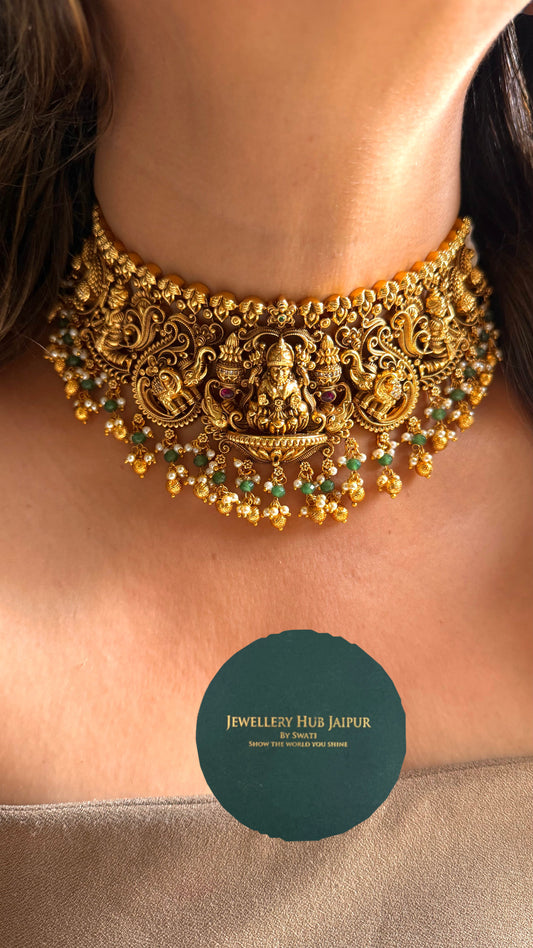 Goddess Laxmi inspired designer choker temple necklace