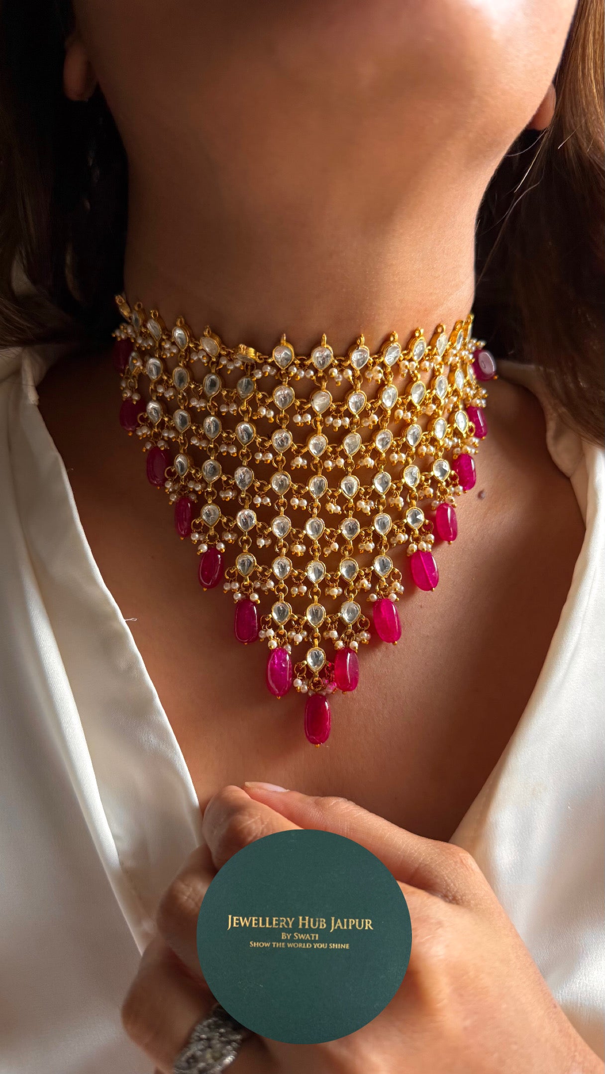 8 layered paachi Kundan ruby strawberry Necklace