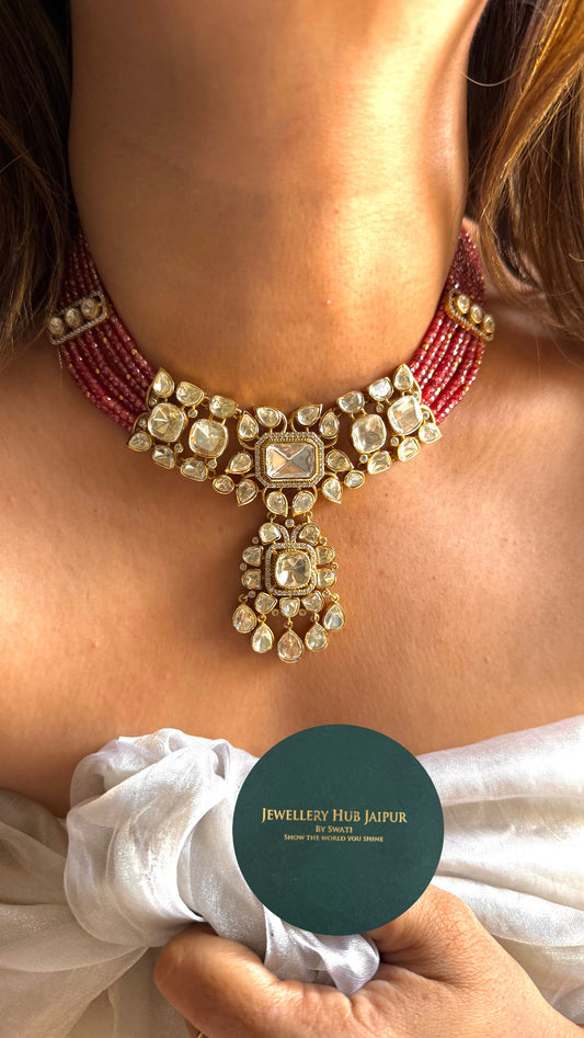Ruby LV shade polki designer necklace set