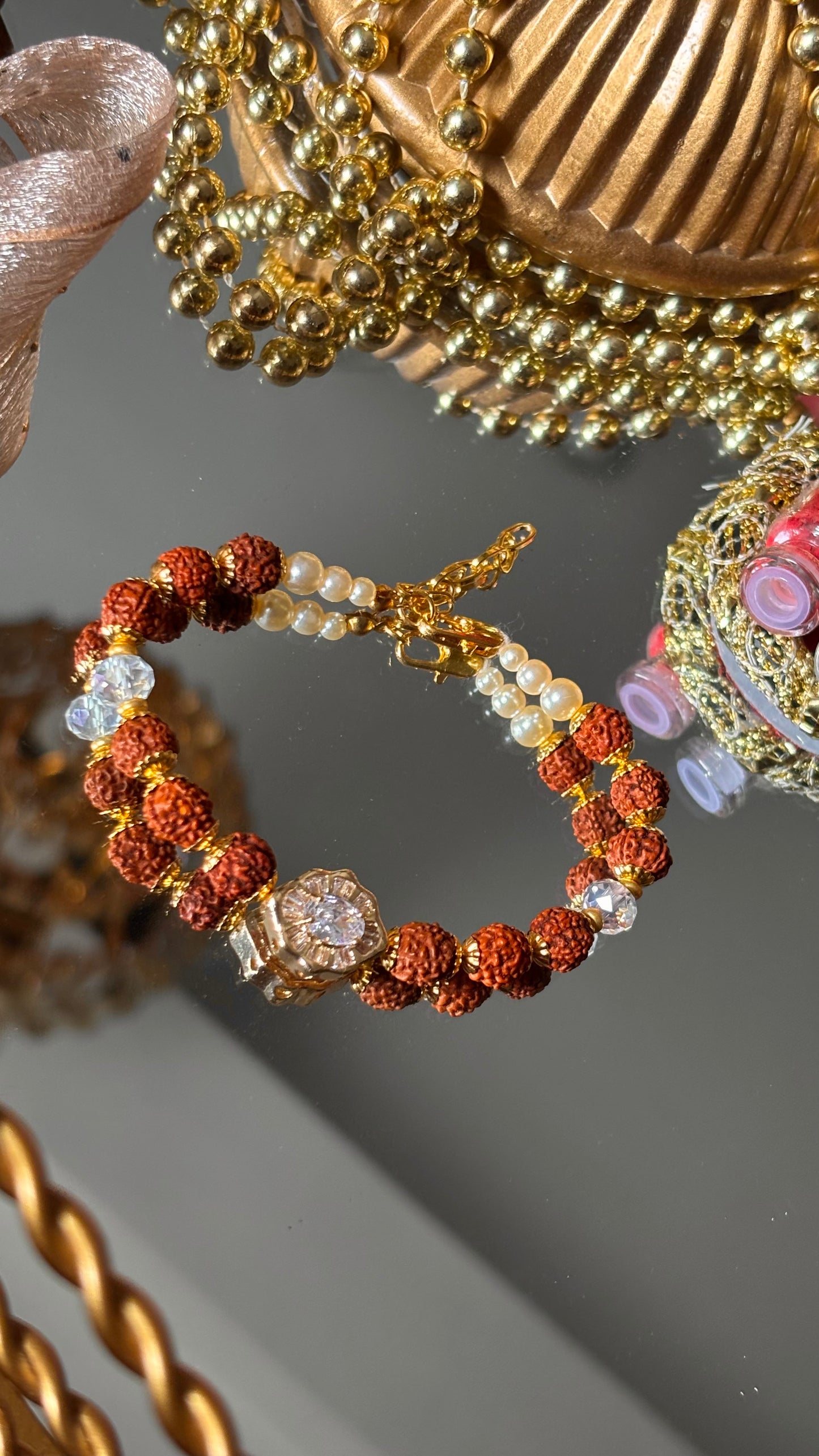 Diamond polki 12 rudraksh designer Rakhi bracelet ( shipping will be extra )