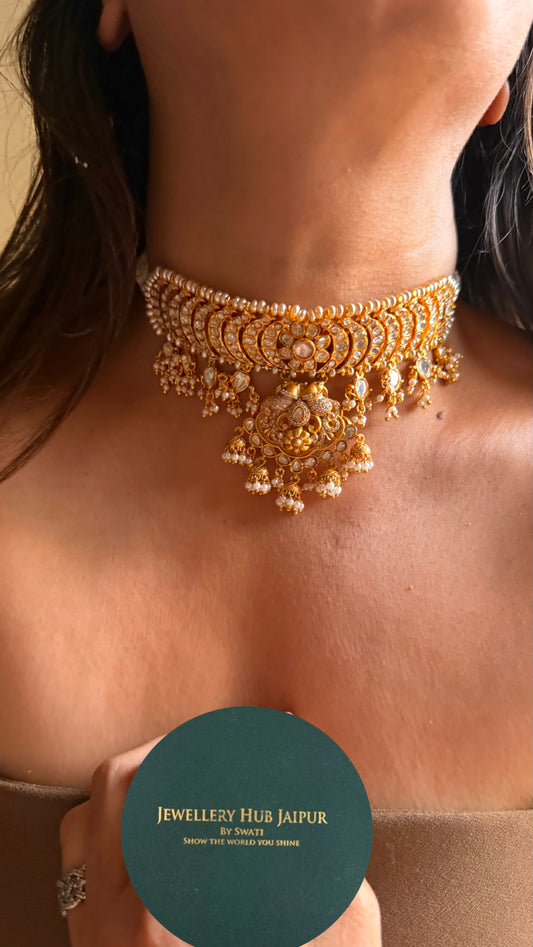 Real moissanite kundan gold polish heritage choker