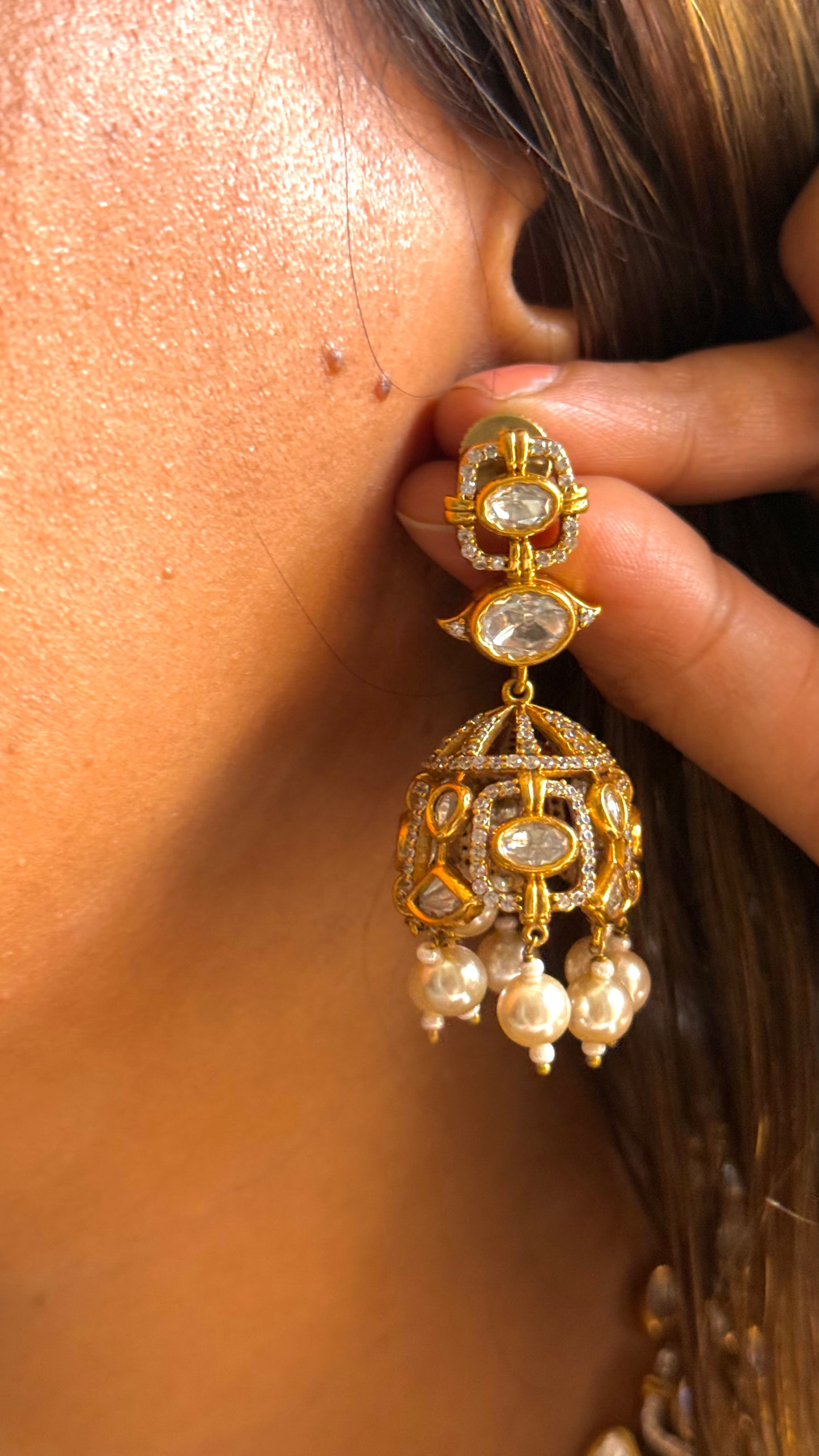 Peal gold polki Necklace