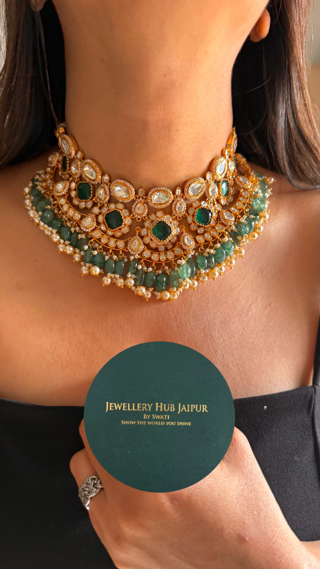 Real moissanite emerald designer necklace