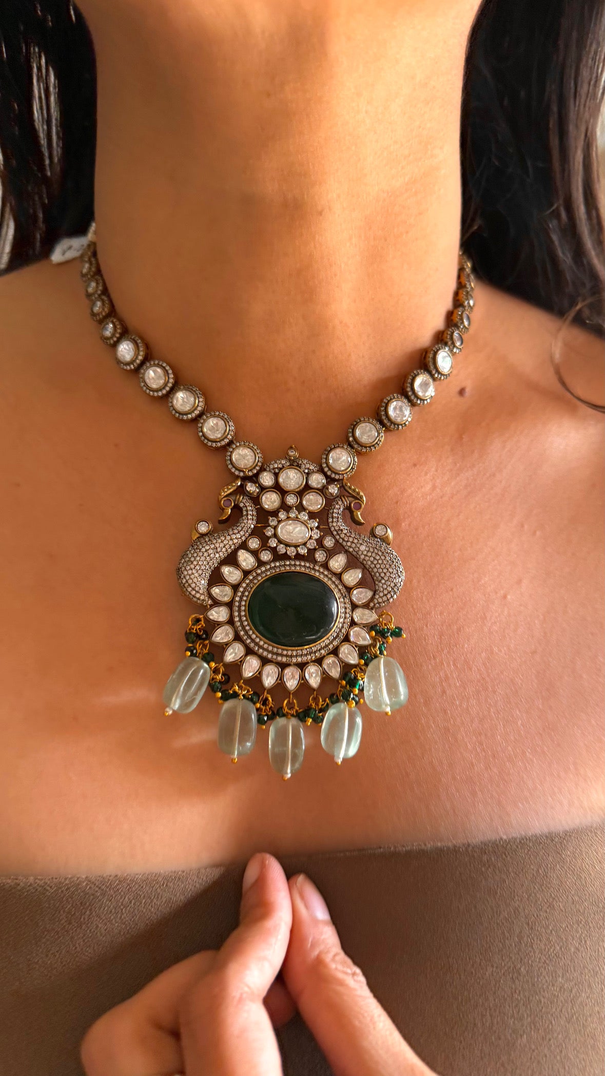 Emerald cocktail victorian necklace