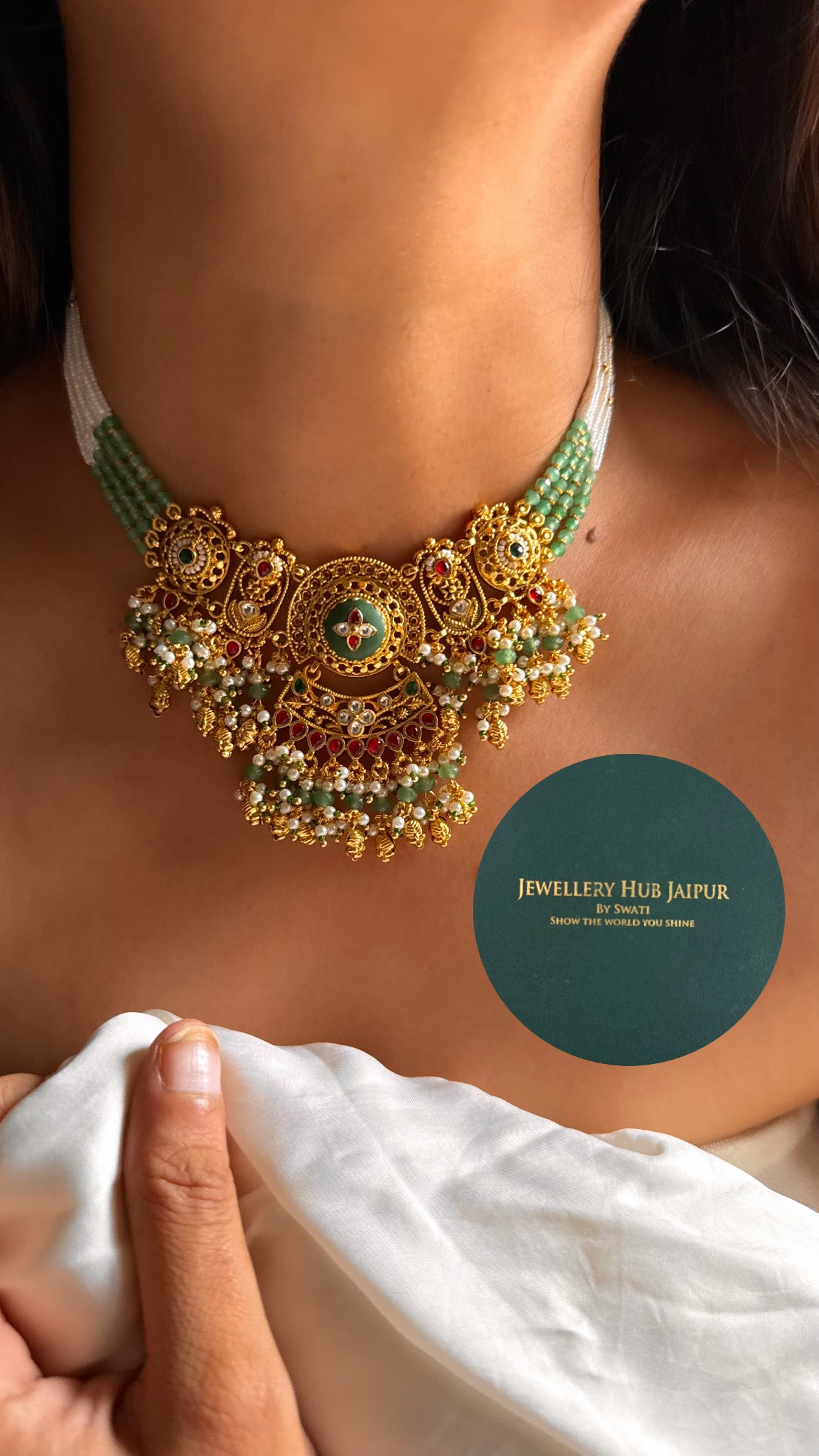 Minimal handmade heritage polki rajwada choker set