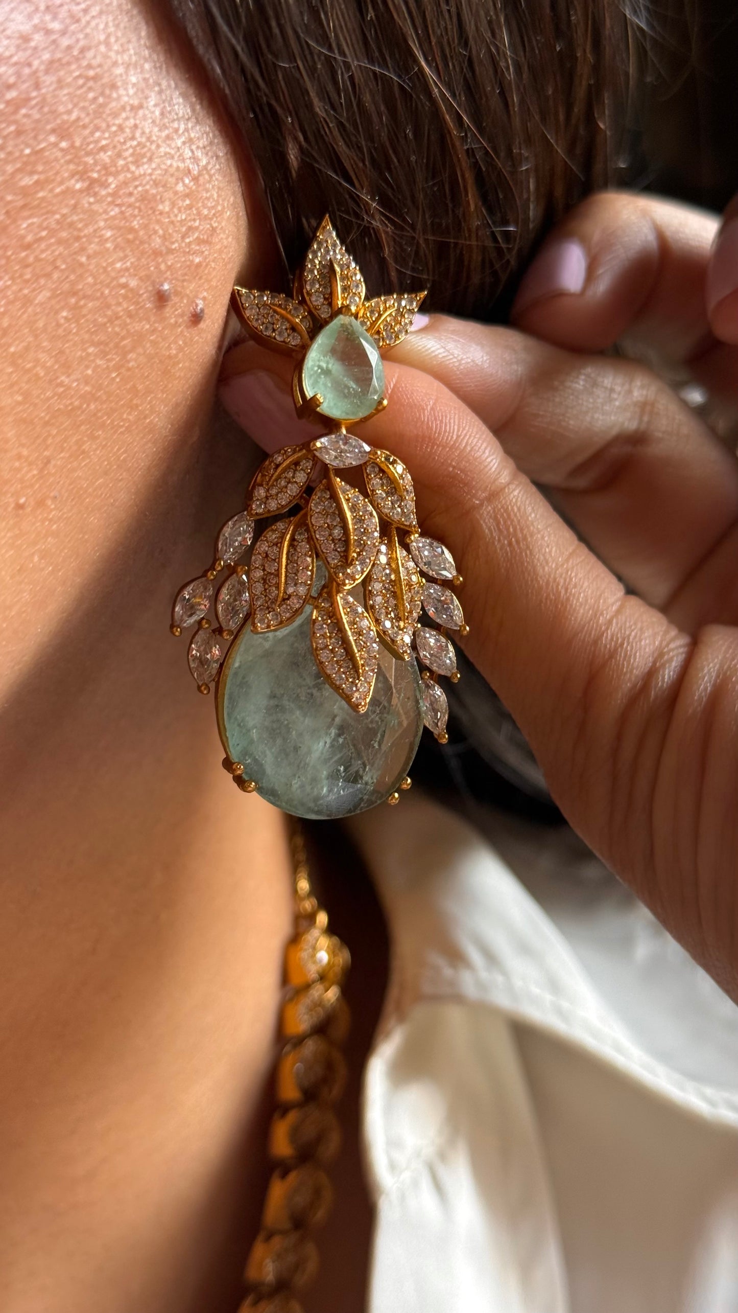 Leaf inspired mint doublet designer Necklace