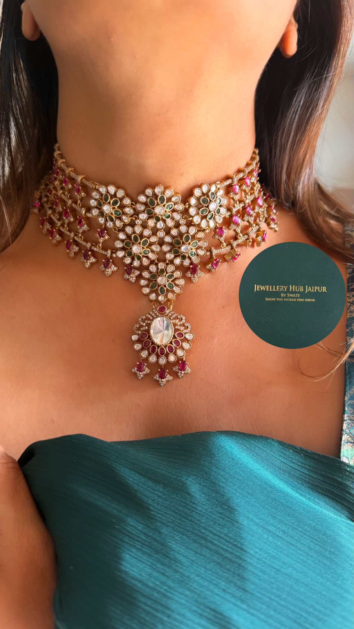 Ruby & emerald floral designer choker
