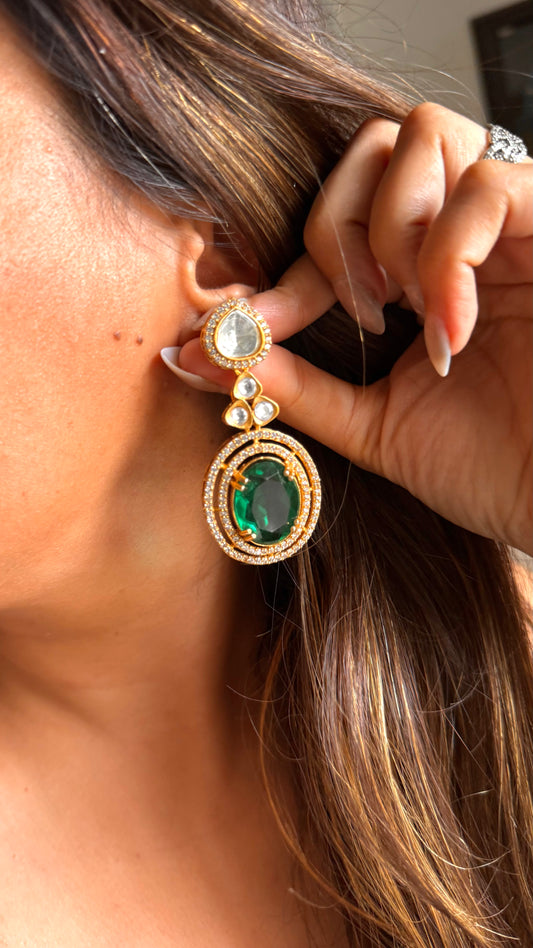 Emerald doublet moissanite danglers